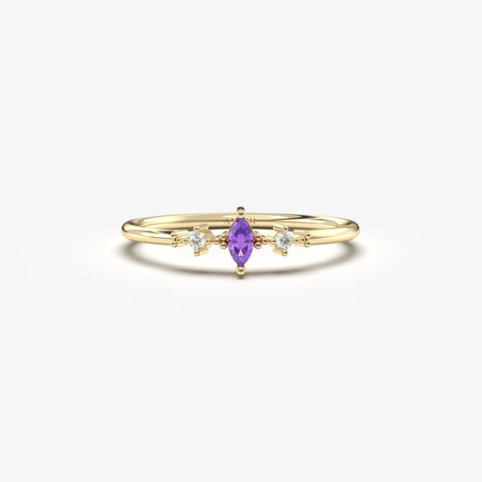 18K Gold Marquise Amethyst Diamond Ring - 2S111AME