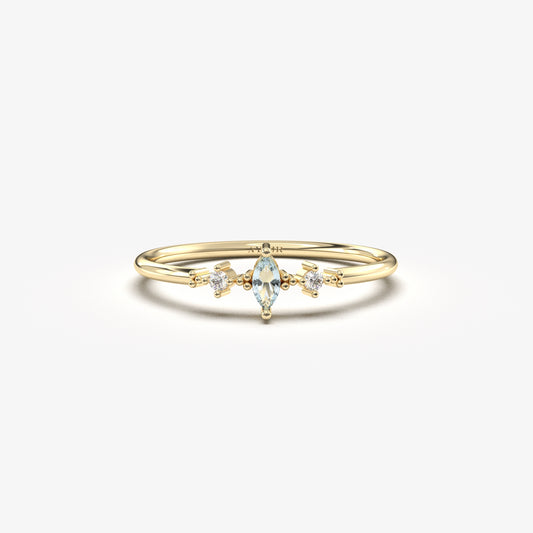 18K Gold Marquise Aquamarine Diamond Ring - 2S111AQUA