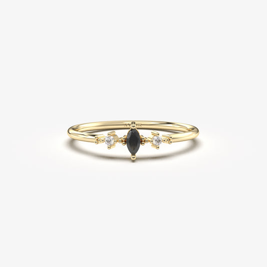 18K Gold Marquise Black Onyx Diamond Ring - 2S111BLK