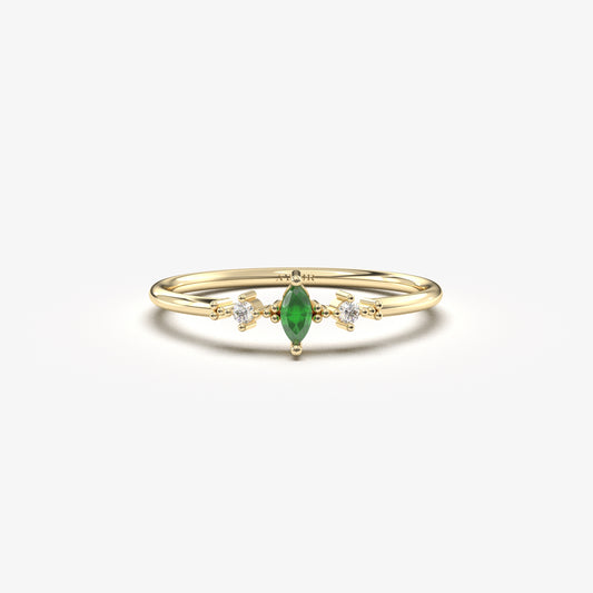 18K Gold Emerald Marquise and Diamond Ring - 2S111EME