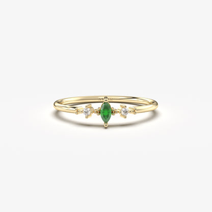 18K Gold Emerald Marquise and Cz Ring - 2S111EME