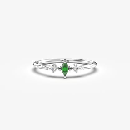 18K Gold Emerald Marquise and Cz Ring - 2S111EME