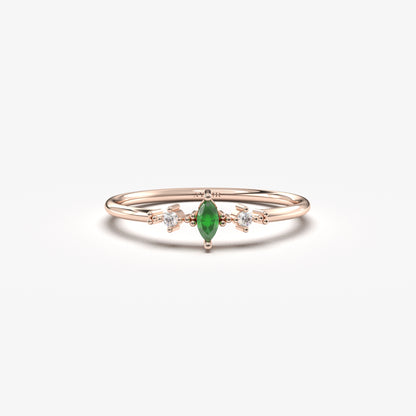 18K Gold Emerald Marquise and Cz Ring - 2S111EME