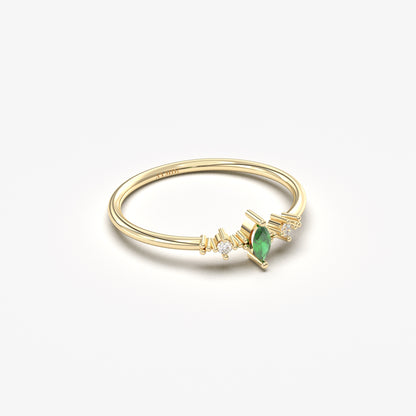 10K Gold Dainty Marquise Emerald and Cz Ring - 2S111EME