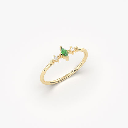 18K Gold Emerald Marquise and Cz Ring - 2S111EME