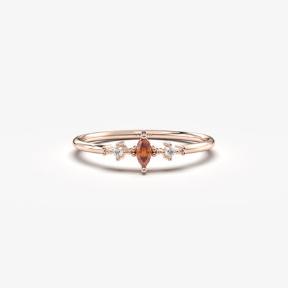 10K Gold Thin Marquise Garnet and Cz Ring - 2S111GAR