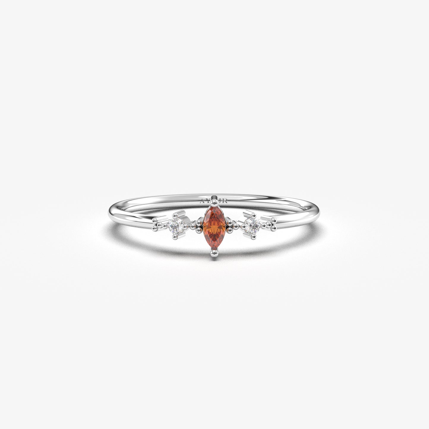 10K Gold Thin Marquise Garnet and Cz Ring - 2S111GAR
