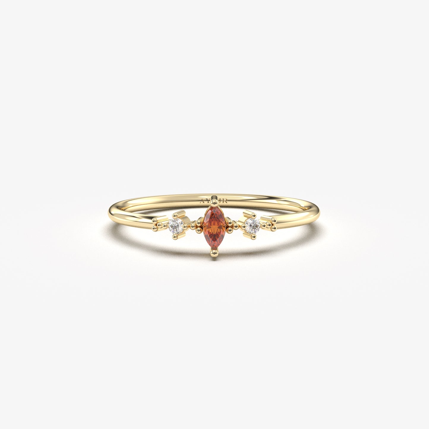 10K Gold Thin Marquise Garnet and Cz Ring - 2S111GAR