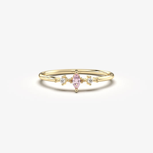 18K Gold Marquise Baguette and CZ Ring - 2S111PNK