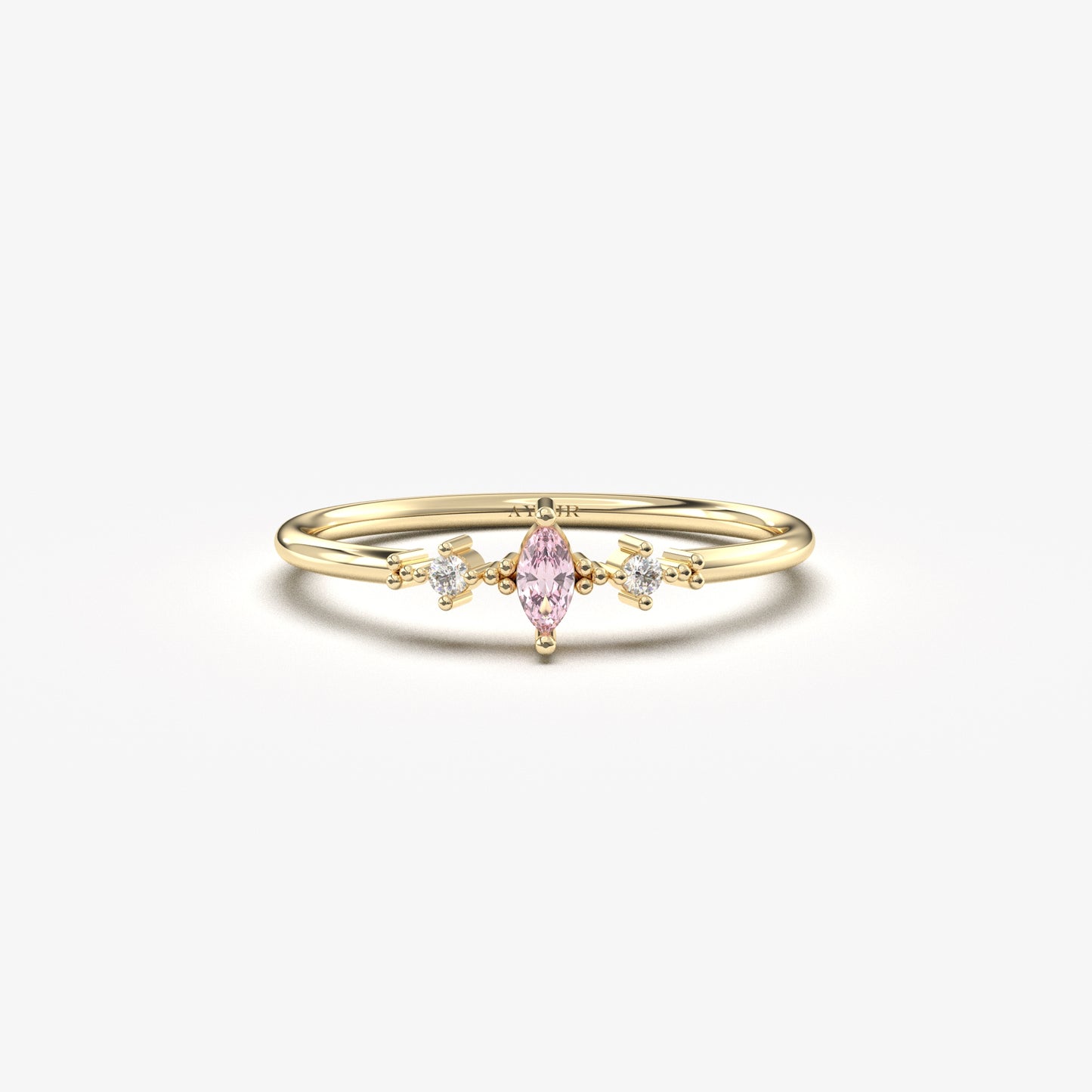 18K Gold Marquise Baguette and CZ Ring - 2S111PNK
