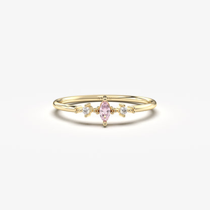 18K Gold Marquise Baguette and CZ Ring - 2S111PNK