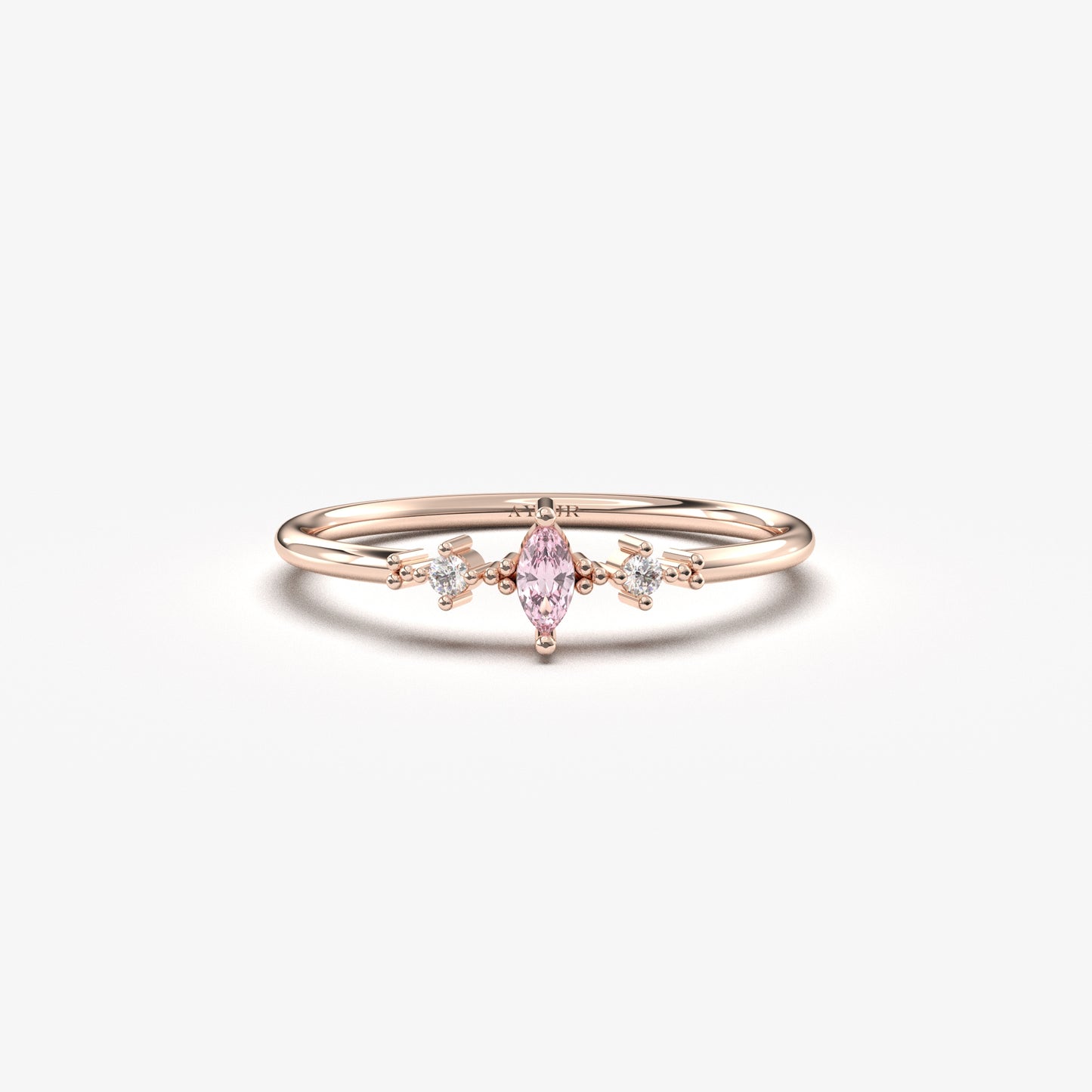 18K Gold Marquise Baguette and CZ Ring - 2S111PNK