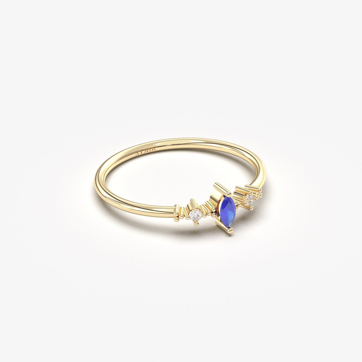14K Solid Gold Marquise Sapphire and Diamond Ring - 2S111SAP