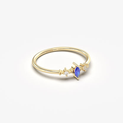 14K Solid Gold Marquise Sapphire and Diamond Ring - 2S111SAP