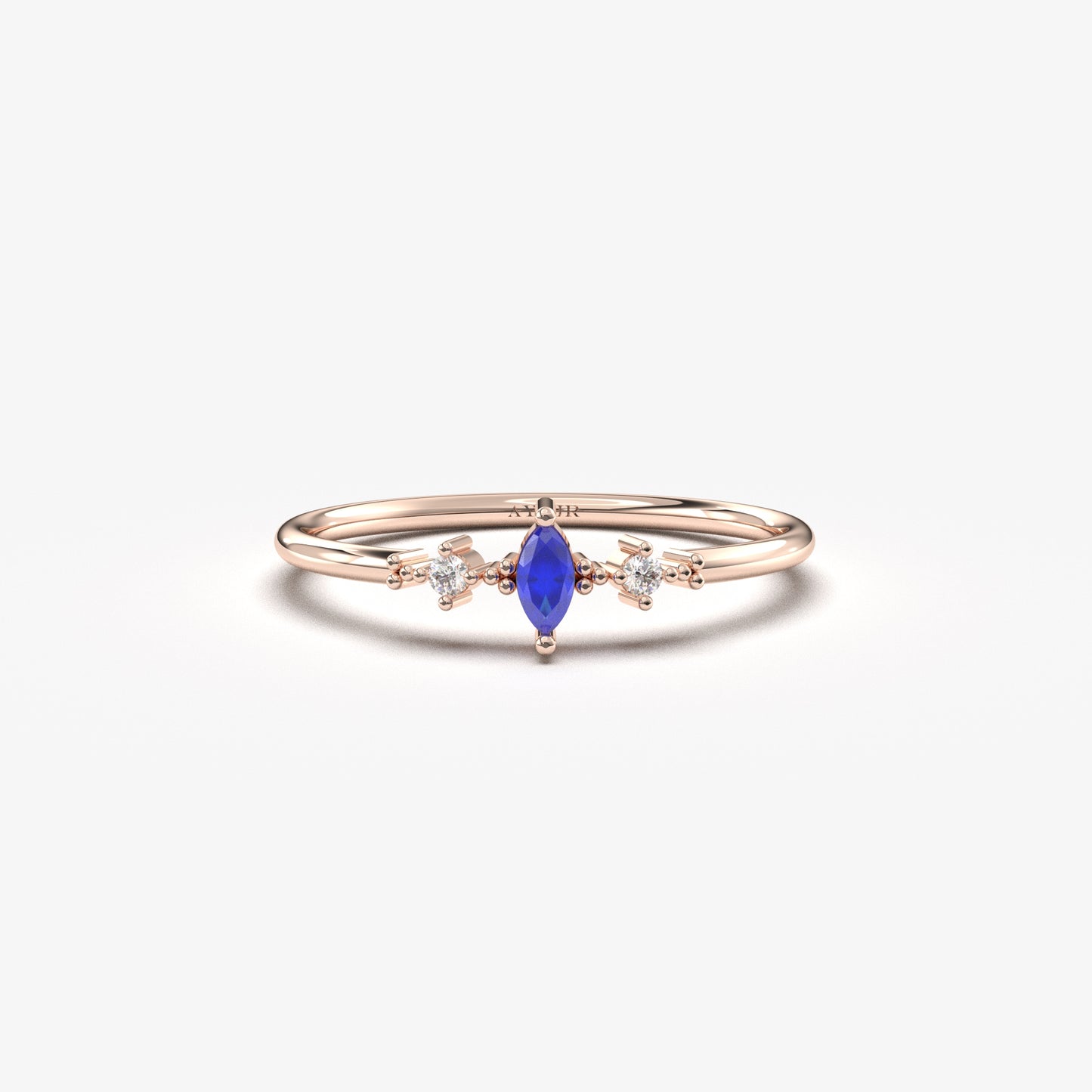 10K Solid Gold Marquise Sapphire and Cz Ring - 2S111SAP