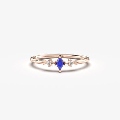 10K Solid Gold Marquise Sapphire and Cz Ring - 2S111SAP