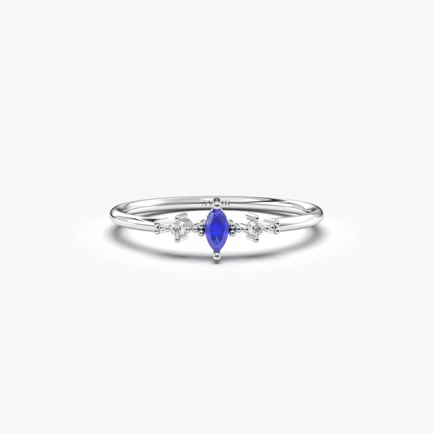 10K Solid Gold Marquise Sapphire and Cz Ring - 2S111SAP