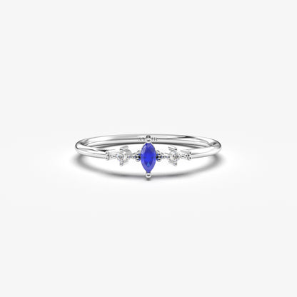 10K Solid Gold Marquise Sapphire and Cz Ring - 2S111SAP