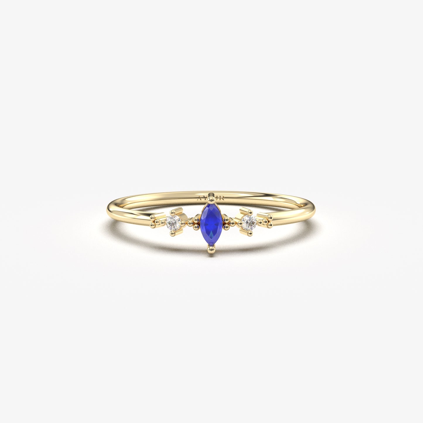 10K Solid Gold Marquise Sapphire and Cz Ring - 2S111SAP