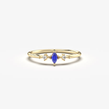 10K Solid Gold Marquise Sapphire and Cz Ring - 2S111SAP
