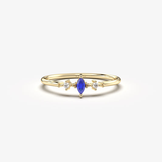10K Solid Gold Marquise Sapphire and Cz Ring - 2S111SAP