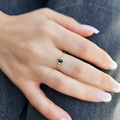 10K Gold Solitaire Oval Black Onyx and Cz Ring - 2S121BLK