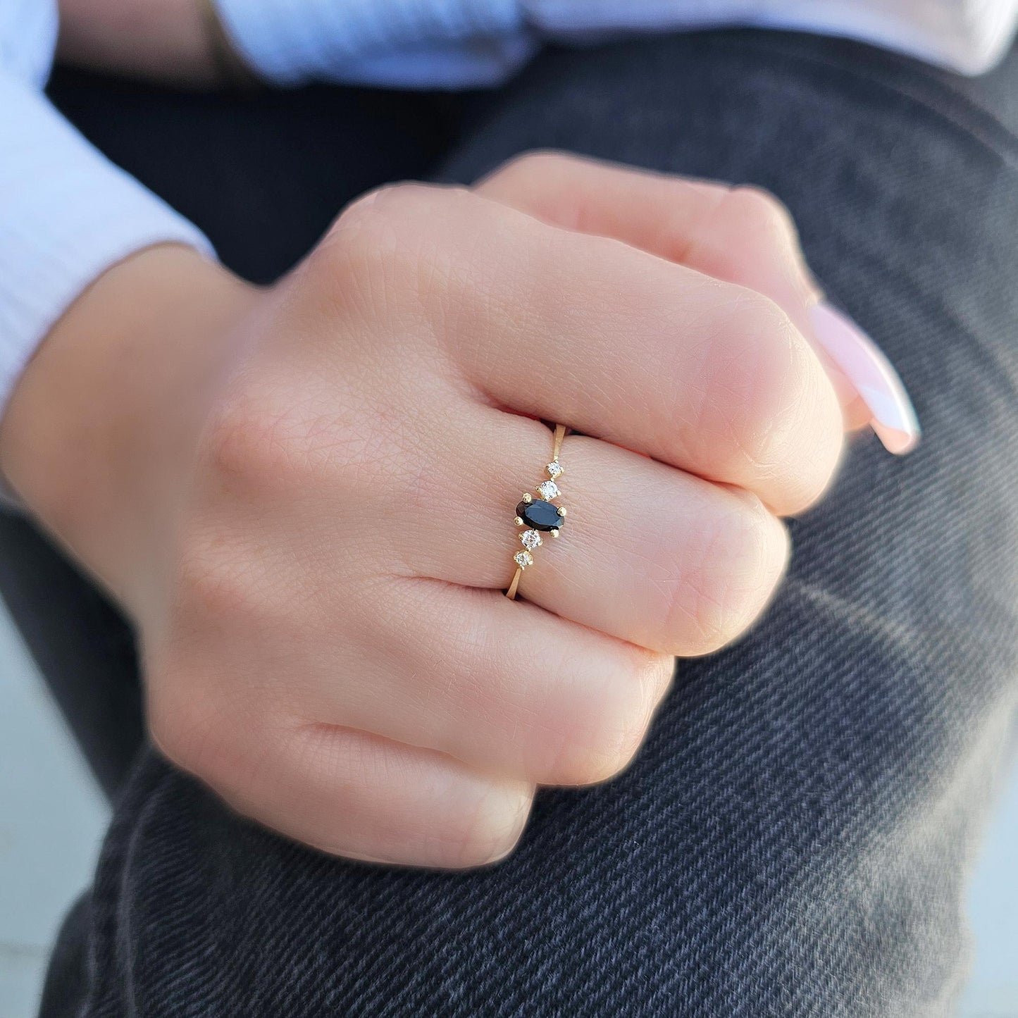 10K Gold Solitaire Oval Black Onyx and Cz Ring - 2S121BLK