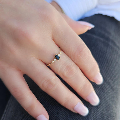 10K Gold Solitaire Oval Black Onyx and Cz Ring - 2S121BLK