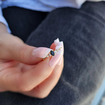 10K Gold Solitaire Oval Black Onyx and Cz Ring - 2S121BLK
