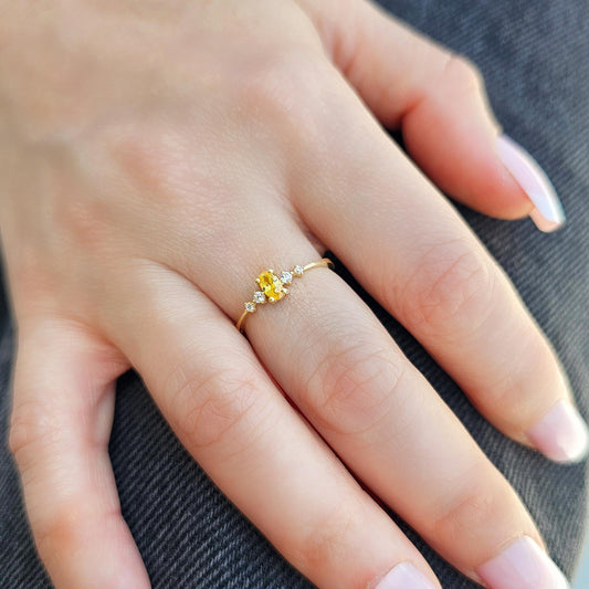 14K Gold Unique Oval Citrine and Diamond Ring - 2S121CIT