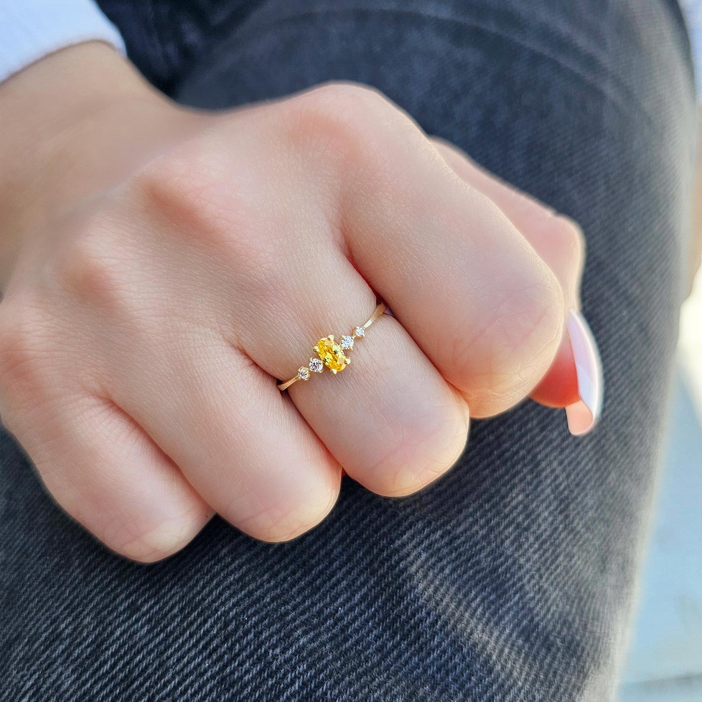 14K Gold Unique Oval Citrine and Diamond Ring - 2S121CIT