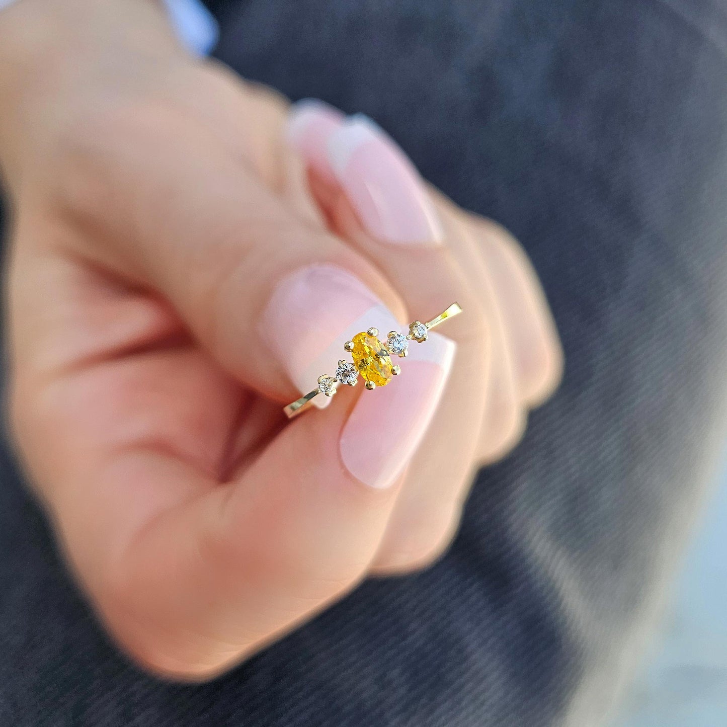 14K Gold Unique Oval Citrine and Diamond Ring - 2S121CIT