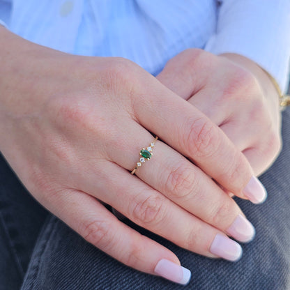 10K Gold Dainty Oval Emerald and Cz Ring - 2S121EME