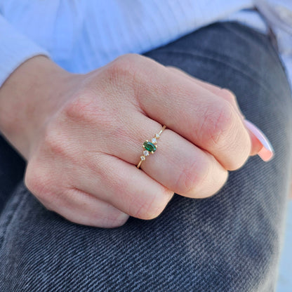 10K Gold Dainty Oval Emerald and Cz Ring - 2S121EME