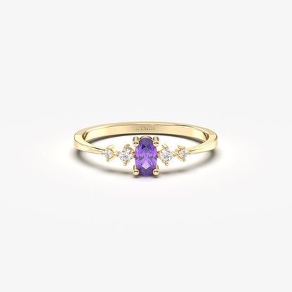 18K Gold Oval Cut Amethyst and Cz Ring - 2S121AME