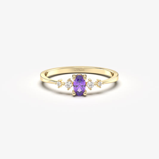 18K Gold Oval Cut Amethyst and Cz Ring - 2S121AME