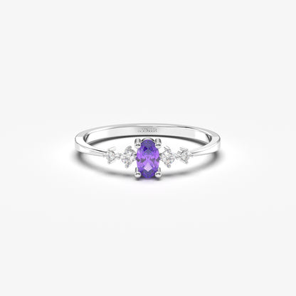 18K Gold Oval Cut Amethyst and Cz Ring - 2S121AME