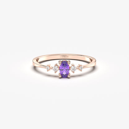 18K Gold Oval Cut Amethyst and Cz Ring - 2S121AME