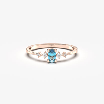 18K Gold Oval Aqua and CZ Ring - 2S121AQUA