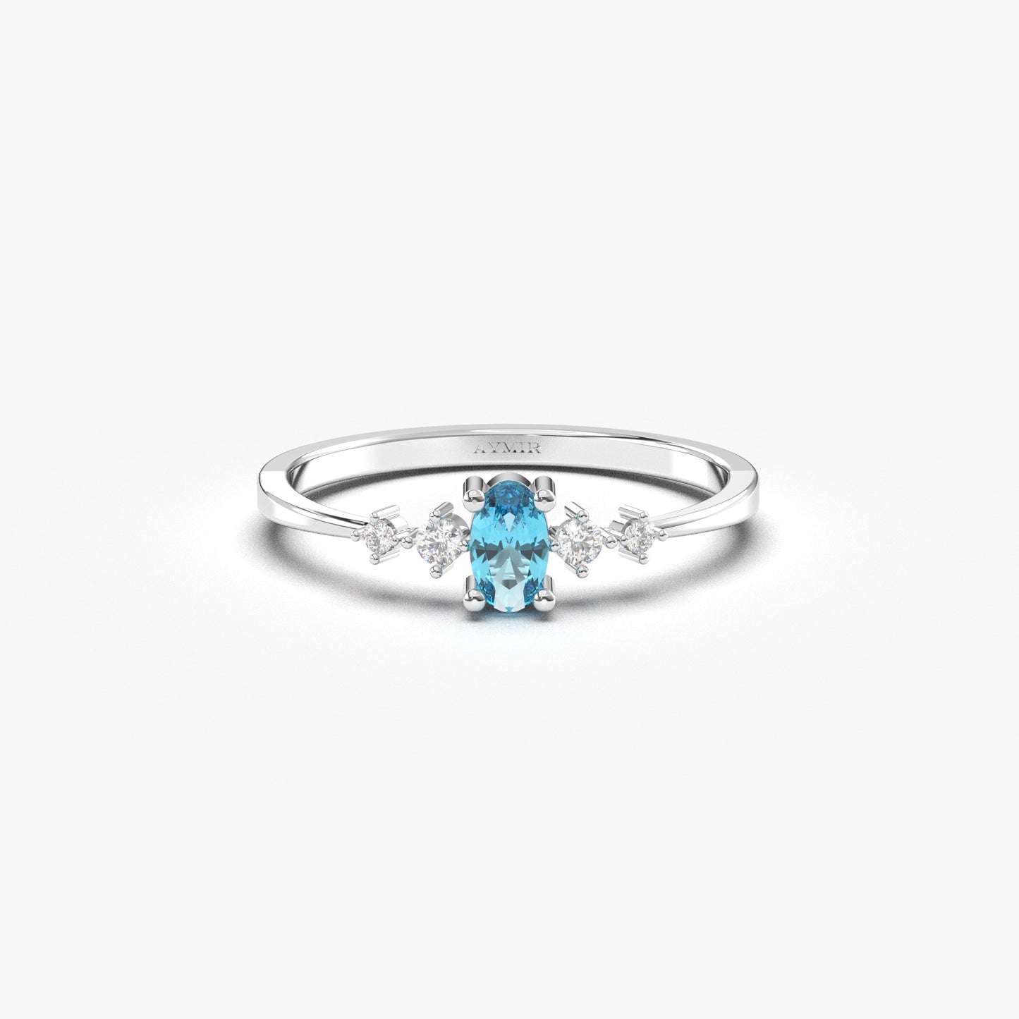 18K Gold Oval Aqua and CZ Ring - 2S121AQUA