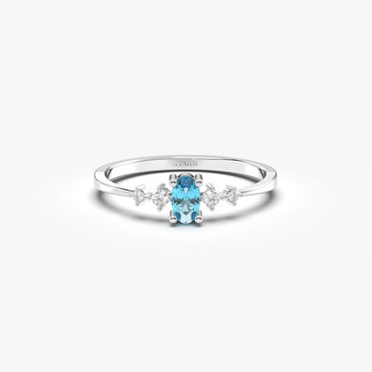 18K Gold Oval Aqua and CZ Ring - 2S121AQUA