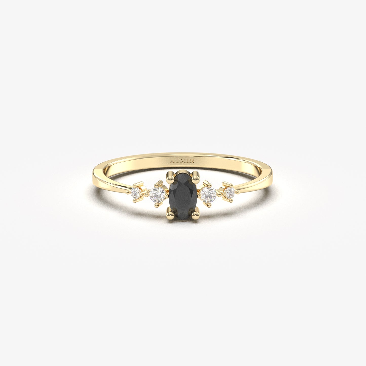 10K Gold Solitaire Oval Black Onyx and Cz Ring - 2S121BLK
