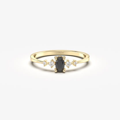 10K Gold Solitaire Oval Black Onyx and Cz Ring - 2S121BLK