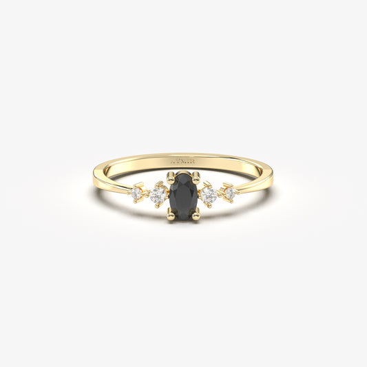 10K Gold Solitaire Oval Black Onyx and Cz Ring - 2S121BLK