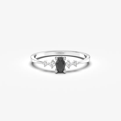 10K Gold Solitaire Oval Black Onyx and Cz Ring - 2S121BLK