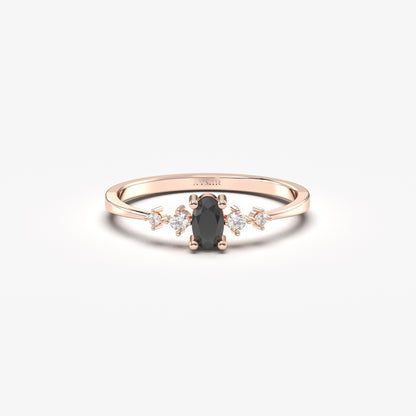 10K Gold Solitaire Oval Black Onyx and Cz Ring - 2S121BLK