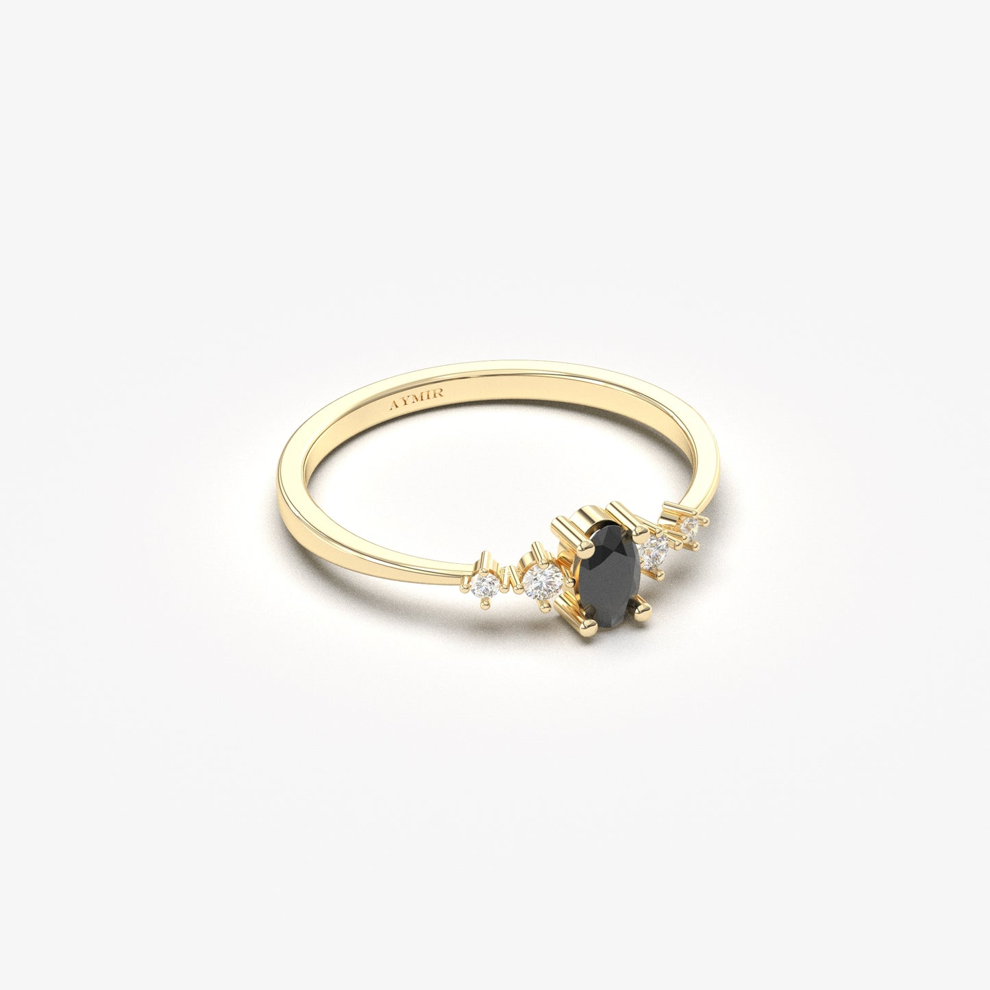 10K Gold Solitaire Oval Black Onyx and Cz Ring - 2S121BLK