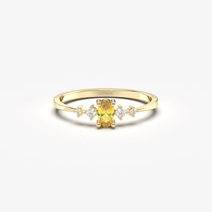 14K Gold Unique Oval Citrine and Diamond Ring - 2S121CIT