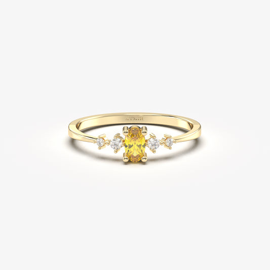 10K Gold Unique Oval Citrine and Cz Ring - 2S121CIT