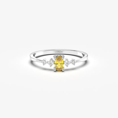 14K Gold Unique Oval Citrine and Diamond Ring - 2S121CIT